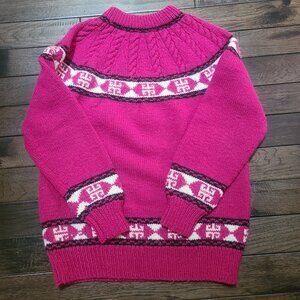 Vintage Hand Knit Nordic Sweater - Magenta